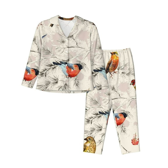 Daiia Little Birds for Women's Long-Sleeved Pajama Set – Soft & Comfortable Sleepwear Button-Up Pajamas Cozy Lounge Wear-Medium