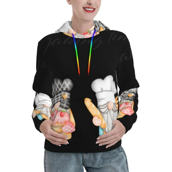 Daiia Little Chef Gnome Pattern Women's Fashion Hoodies & Sweatshirts with Kangaroo Pocket Hooded Sweatshirt with Eye-catching Drawstrings-Small