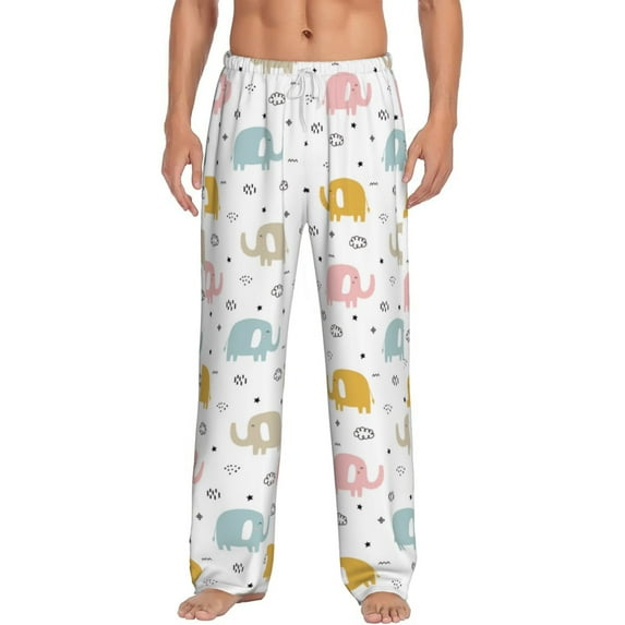 Daiia Little Elephant Men's Sleep Pant with Pockets and Drawstring,Pajama Pants-X-Large