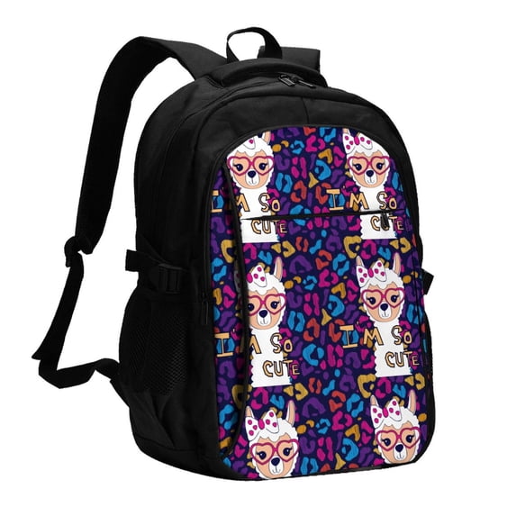 Daiia Llama Alpaca Pattern USB Charging Backpack for Men and Women, Anti-Theft Backpack,Travel Backpack,School Backpack,College Backpack,Laptop Backpack