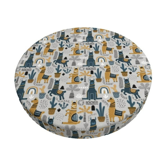 Daiia Llama and Cactus1 Stool Covers Round,Round Bar Stool Covers Waterproof Bar Chair Covers Washable Stool Cushion Slipcover for 12-14 Inch Chair-12 inch