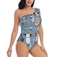 thumbnail image 1 of Daiia Llamas And Cactus Women's One Piece Swimsuits Personalized One Shoulder Swimwear Asymmetric Ruffle Bathing Suits-Large, 1 of 8