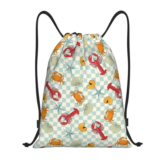 Daiia Lobster Sea Shell Pattern Drawstring Backpack, Gym Bag, Lightweight Backpack, Water-Resistant Bag Travel Sports Backpack, Fitness Bag, Yoga Bag-Small
