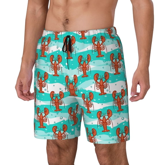 Daiia Lobsters Of Turquoise Waves Mens Swim Trunks Swim Shorts Quick Dry Swim Shorts with Mesh Lining Pockets-Small