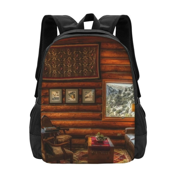 Daiia Log Cabin Inside Backpack for Men and Women -Durable Backpack Large Capacity, Water-Resistant Bag with Adjustable Straps and Laptop Compartment