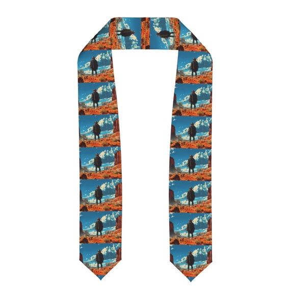Daiia Lone Cowboy Desert Scene Pattern Graduation Shawl Stole – Satin Graduation Stole Academic Stole Non-Slip Design-Flattened