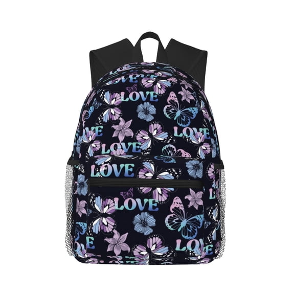 Daiia Love Butterflies School Backpack for Men Women, Unisex Large Waterproof Bookbag Schoolbag Casual Daypack for High School/College/Teens/Travel/Work Black