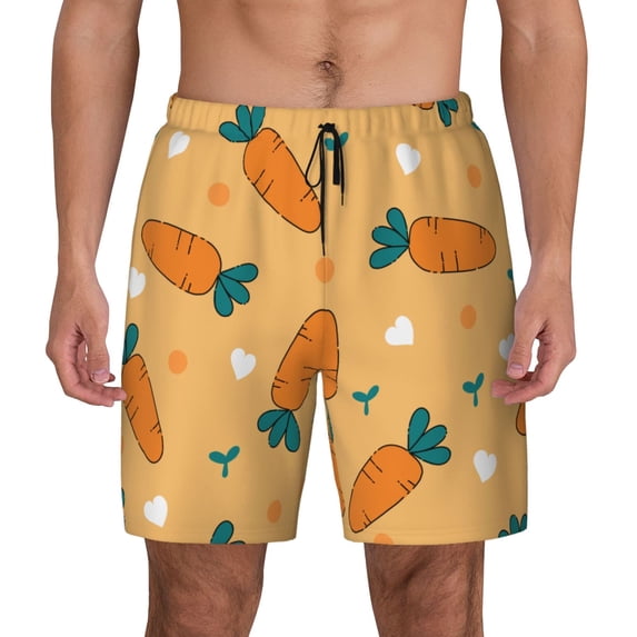 Daiia Love Carrot Mens Swim Trunks Swim Shorts Quick Dry Swim Shorts with Mesh Lining Pockets-X-Large