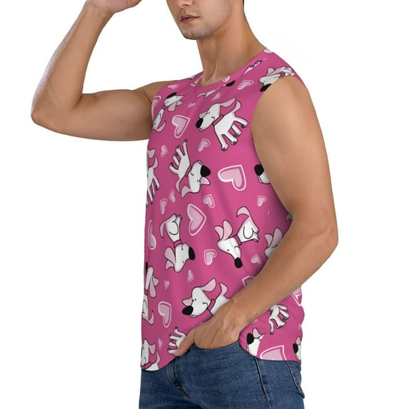 Daiia Love Dog Printed Men's Tank Tops,Casual Soft Sleeveless Gym Muscle Shirts Bodybuilding Tee-Medium