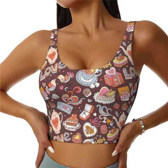 Daiia Love Heart Printed Women's Sports Bra, Breathable Activewear Bra with U-Back Design and Removable Pads, Comfortable and Supportive for Yoga, Workout-Medium