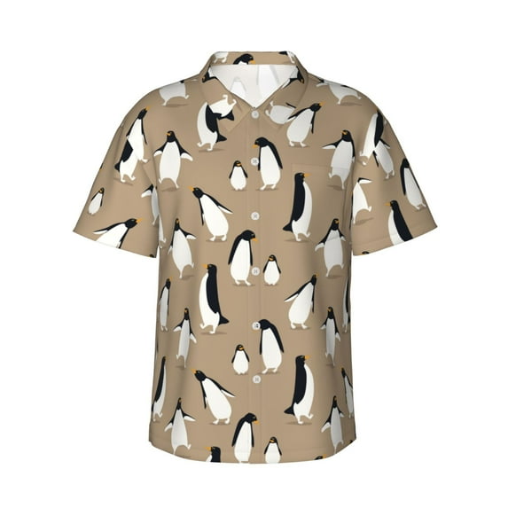 Daiia Lovely Penguin Hawaiian Shirt for Men Gentle Cotton Regular Short Sleeve Casual-X-Large