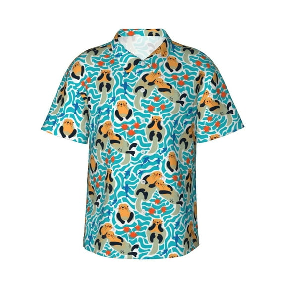 Daiia Lovely Sea Otters Hawaiian Shirt for Men Gentle Cotton Regular Short Sleeve Casual-3X-Large
