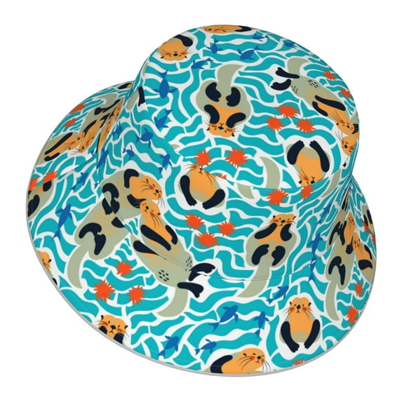 Daiia Lovely Sea Otters Pattern Bucket Hat - Trendy Cotton Sun Hat for Beach, Golf, Fishing - Fun Outdoor Vacation Boonie for Men and Women