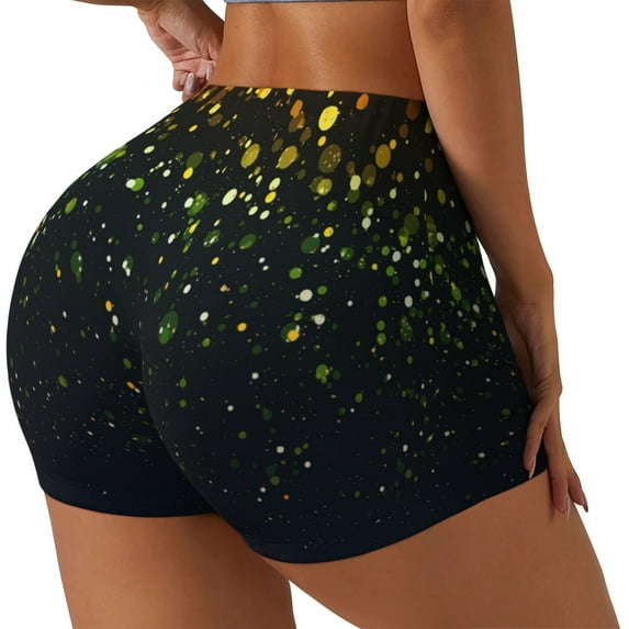 Daiia Luxury golden sparkle Pattern Women's Workout Shorts Biker Shorts - High Waisted Workout Spandex Tummy Control Gym Running Yoga Shorts-Large