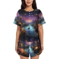 thumbnail image 1 of Daiia Magical Bees Twilight River Pattern Womens Pajama Sets Short Sleeve Pajamas for Women Sets Soft Lounge Sets Casual Round Neck Sleepwear PJS-Small, 1 of 7