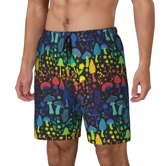 Daiia Magical Mushrooms and Flowers Mens Swim Trunks Swim Shorts Quick Dry Swim Shorts with Mesh Lining Pockets-3X-Large