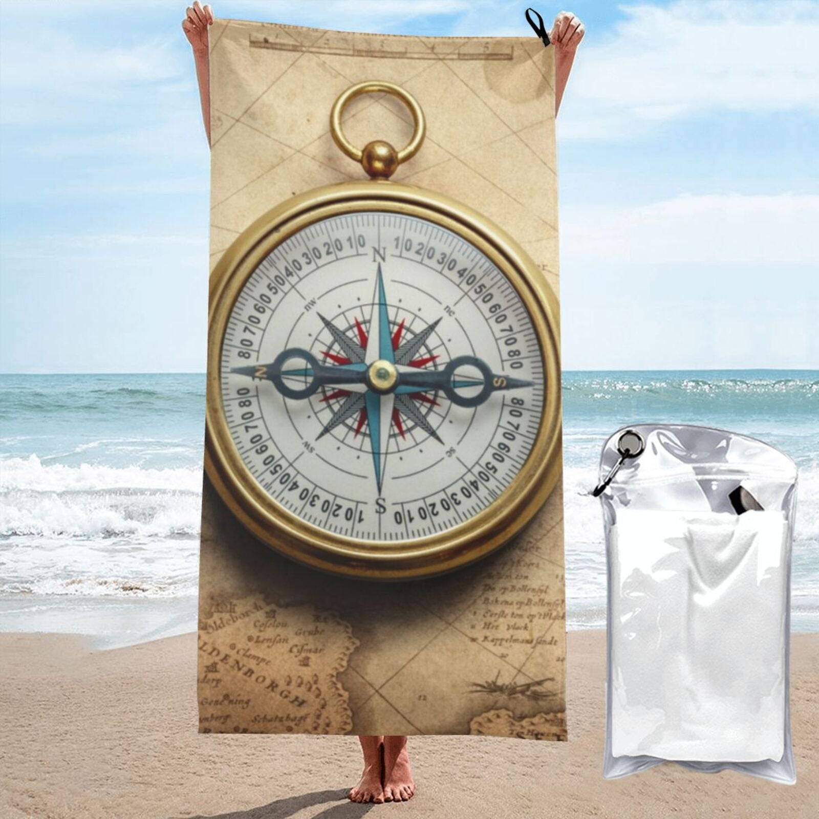 Daiia Old Compass On World Map Pattern Quick Dry Towel, Super