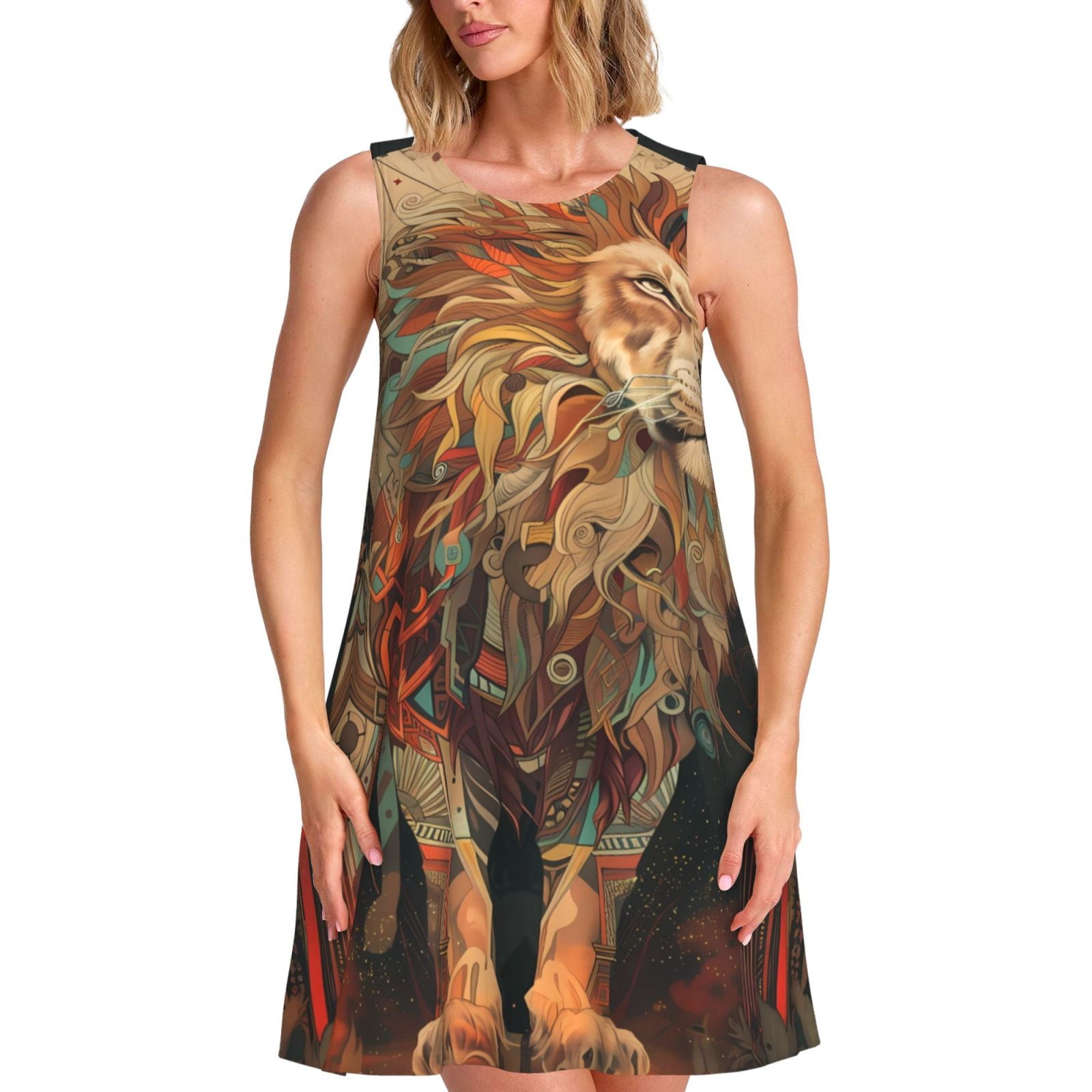 Daiia Majestic Cosmic Lion Print Women's Dresses 2025 Trendy Short ...