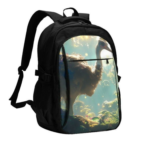 Daiia Majestic Ostrich In Forest Pattern USB Charging Backpack for Men and Women, Anti-Theft Backpack,Travel Backpack,School Backpack,College Backpack,Laptop Backpack