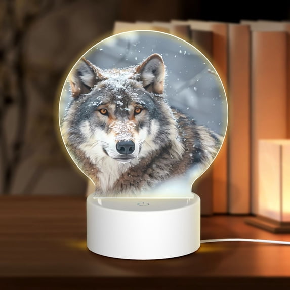 Daiia Majestic Snowy Wolf Pattern Acrylic Night Light, LED Touch Light, Bedroom Night Light, Soft Glowing Lamp Perfect Gift for Mother's Day, Birthday, or Christmas