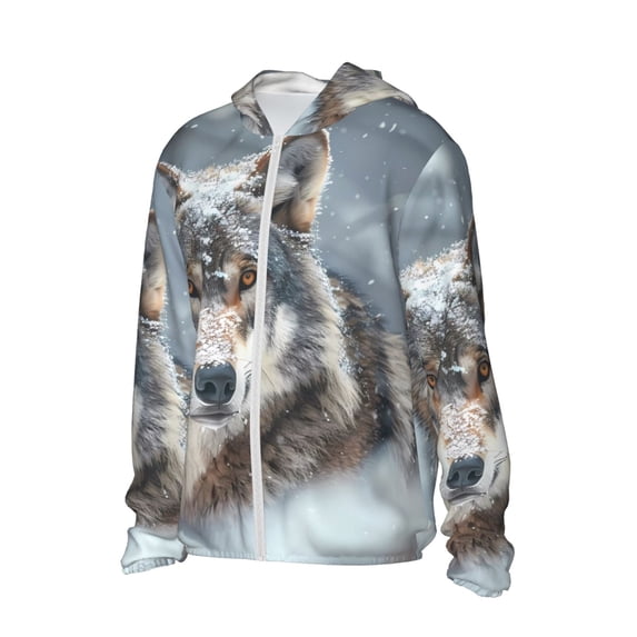 Daiia Majestic Snowy Wolf UPF 50+ Sun Protection Hoodie Jacket Lightweight Long Sleeve Sun Shirt for Women Men with Pocket Hiking Outdoor-Large