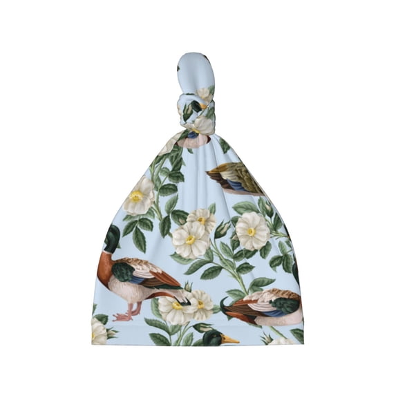Daiia Mallard Ducks And Roses Pattern Baby Beanie Knit Toddler Hat Kids Embroidered Beanies Cap for Girls Boys 0-8 Years