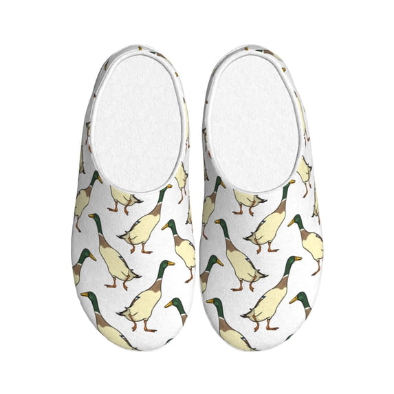 Daiia Mallard Ducks Print Women’s Fuzzy Slippers Memory Foam Lightweight House Shoes Cozy Loafer Flannel House Shoes-46/47