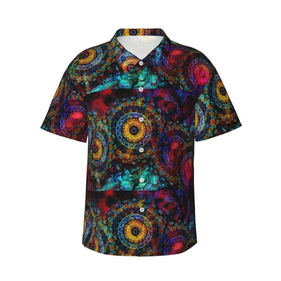 Daiia Mandala Colorful Hawaiian Shirt for Men Gentle Cotton Regular Short Sleeve Casual-XX-Large