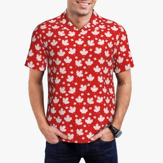 Daiia Maple Leaves Pattern Men’s Polo Shirts,Solid Deck Shirt,Classic Fit, Breathable Cotton Polo for Casual and Sport Wear-3X-Large