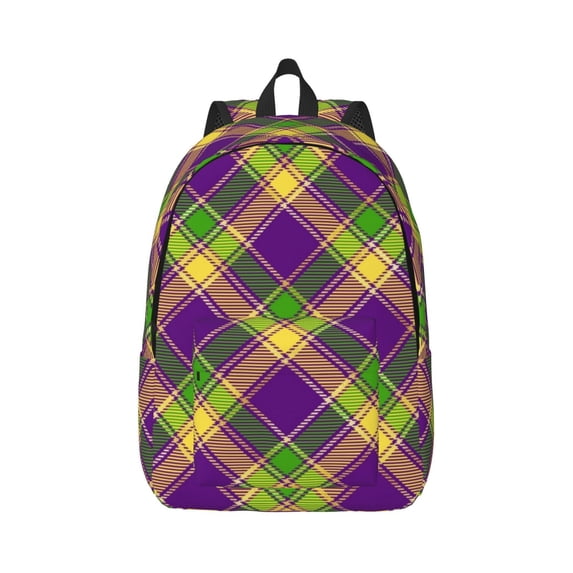 Daiia Mardi Gras Plaid Vintage Canvas Backpack for Men and Women ,Hiking Backpack,Travel Laptop Bag for School,Large Capacity Backpack