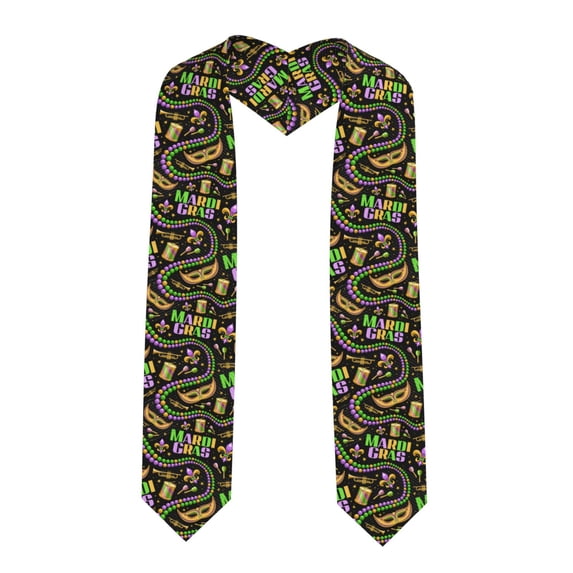 Daiia Mardi Gras3 Pattern Graduation Shawl Stole – Satin Graduation Stole Academic Stole Non-Slip Design-Sharp Corner