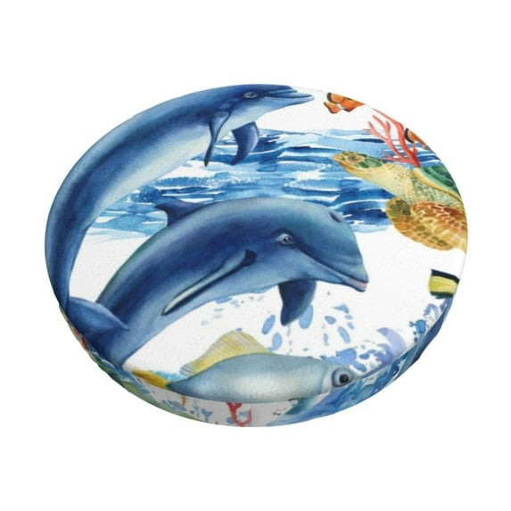 Daiia Marine Animals Stool Covers Round,Round Bar Stool Covers Waterproof Bar Chair Covers Washable Stool Cushion Slipcover for 12-14 Inch Chair-