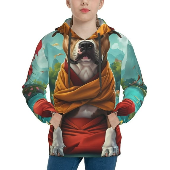 Daiia Meditating French Bulldog for Boys Fashion Hoodies & Sweatshirts with Kangaroo Pocket,Hooded Sweatshirt for Kid, Breathable& Moisture Wicking-Medium