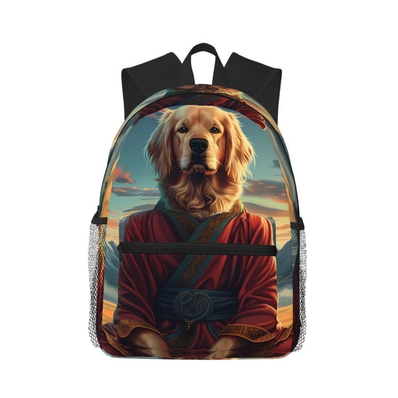 Daiia Meditating Golden Retriever School Backpack for Men Women, Unisex Large Waterproof Bookbag Schoolbag Casual Daypack for High School/College/Teens/Travel/Work Black