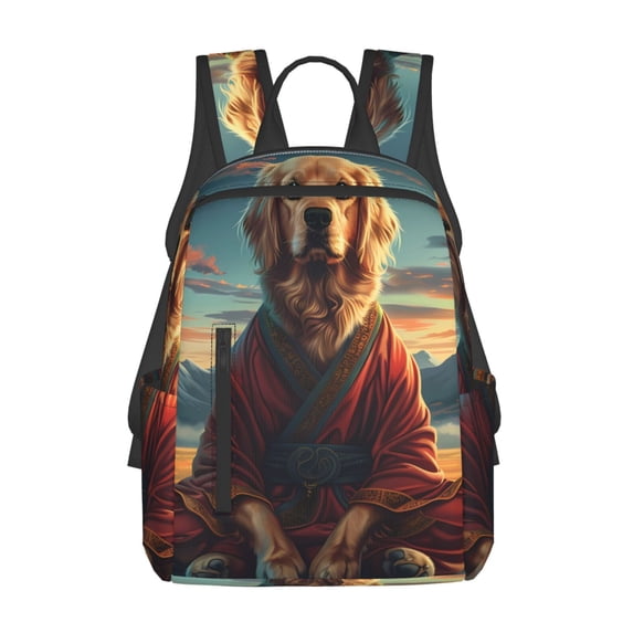 Daiia Meditating Golden Retriever School Backpack for Men and Women Lightweight Backpack Durable Backpack Water-Resistant,Travel,Work Bag