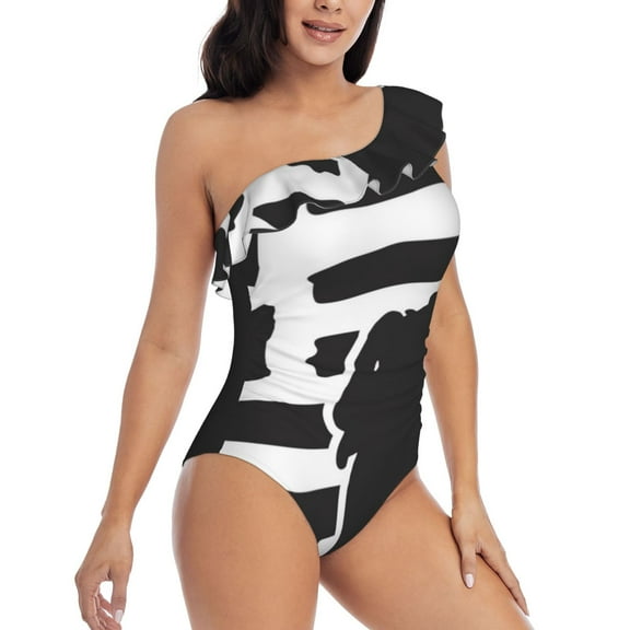 Daiia Memorial Day1 Women's One Piece Swimsuits Personalized One Shoulder Swimwear Asymmetric Ruffle Bathing Suits-XX-Large