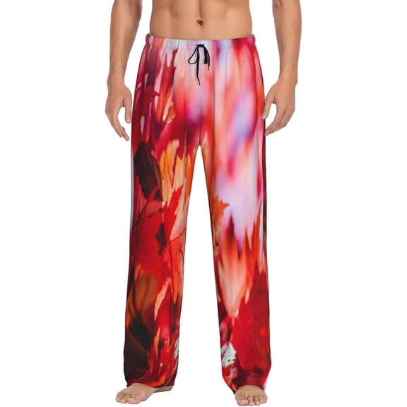 Daiia Men'S Autumn Maple Leaves Pants,Bottoms Sleep Lounge,Pajama Pants,Pj Bottoms Drawstring And Pockets-X-Large