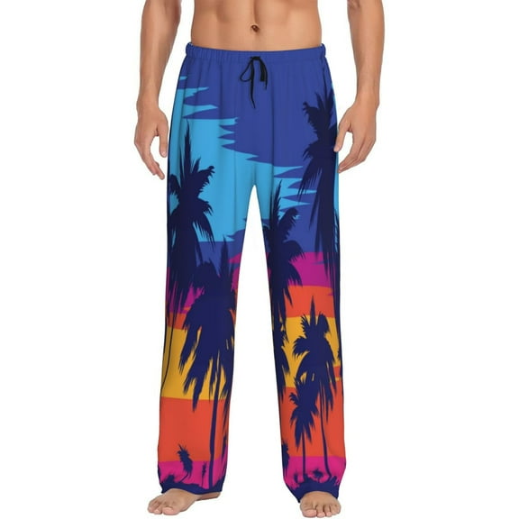 Daiia Men'S Beach With Palm Trees Pants,Bottoms Sleep Lounge,Pajama Pants,Pj Bottoms Drawstring And Pockets-Medium