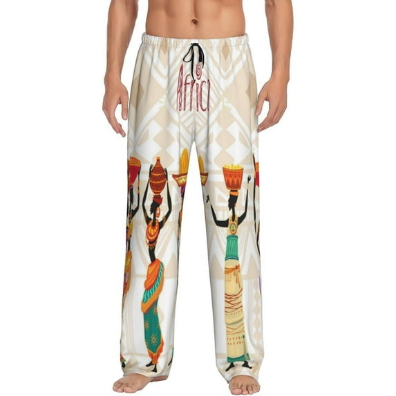 Daiia Men'S Black African Woman Pants,Bottoms Sleep Lounge,Pajama Pants,Pj Bottoms Drawstring And Pockets-X-Large