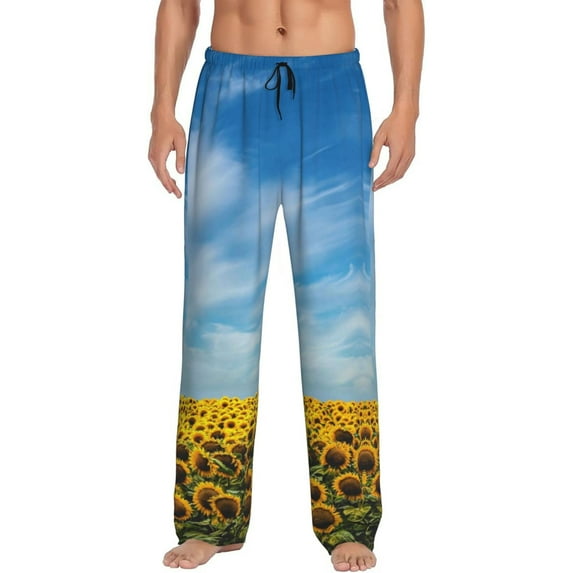Daiia Men'S Blooming Sunflower Field Pants,Bottoms Sleep Lounge,Pajama Pants,Pj Bottoms Drawstring And Pockets-Small