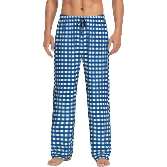 Daiia Men'S Blue Gingham Pants,Bottoms Sleep Lounge,Pajama Pants,Pj Bottoms Drawstring And Pockets-Small