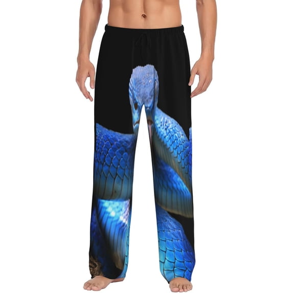Daiia Men'S Blue Viper Snake Pants,Bottoms Sleep Lounge,Pajama Pants,Pj Bottoms Drawstring And Pockets-Small