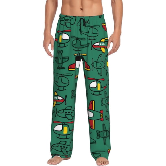 Daiia Men'S Cartoon Air Transportation Pants,Bottoms Sleep Lounge,Pajama Pants,Pj Bottoms Drawstring And Pockets-Small