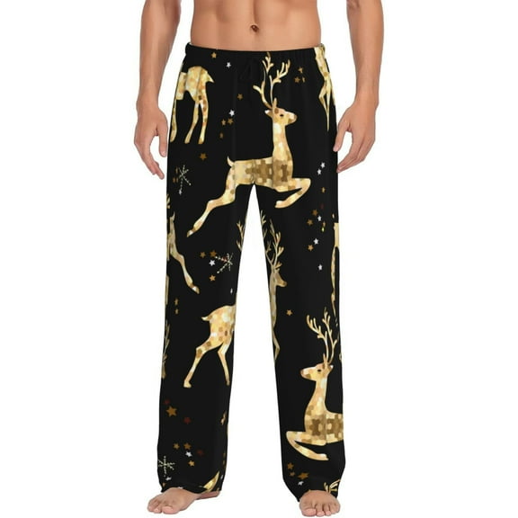 Daiia Men'S Christmas Gold Deers Pants,Bottoms Sleep Lounge,Pajama Pants,Pj Bottoms Drawstring And Pockets-Small