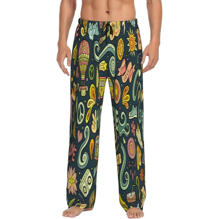 Daiia Men S Colorful Hippie Pants Bottoms Sleep Lounge Pajama Pants Pj Bottoms Drawstring And Pockets X Large