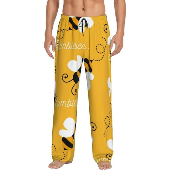 Daiia Men'S Cute Bee Butterfly Yelllow Pants,Bottoms Sleep Lounge,Pajama Pants,Pj Bottoms Drawstring And Pockets-X-Large