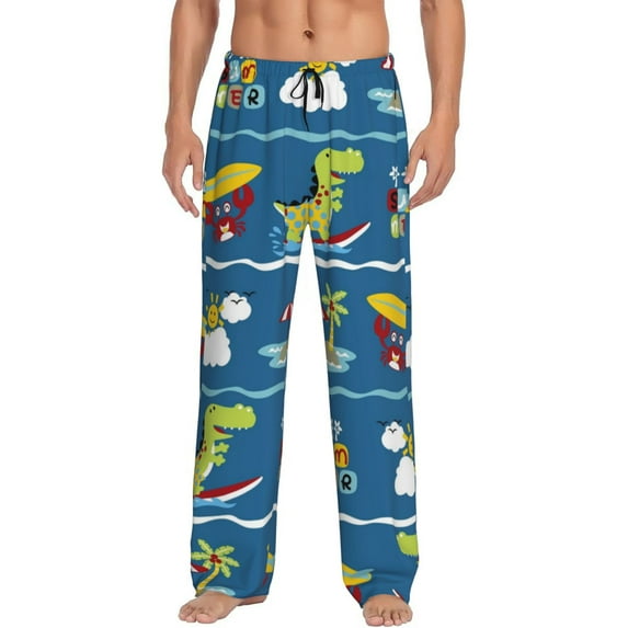 Daiia Men'S Dinosaur On The Beach Vacation Pants,Bottoms Sleep Lounge,Pajama Pants,Pj Bottoms Drawstring And Pockets-Large