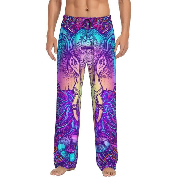 Daiia Men'S Elephant In Tribal Style Pants,Bottoms Sleep Lounge,Pajama Pants,Pj Bottoms Drawstring And Pockets-X-Large
