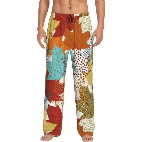 Daiia Men'S Fall Maple Leaves Pants,Bottoms Sleep Lounge,Pajama Pants,Pj Bottoms Drawstring And Pockets-Medium