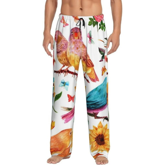 Daiia Men'S Flowers Birds And Butterflies Pants,Bottoms Sleep Lounge,Pajama Pants,Pj Bottoms Drawstring And Pockets-Small